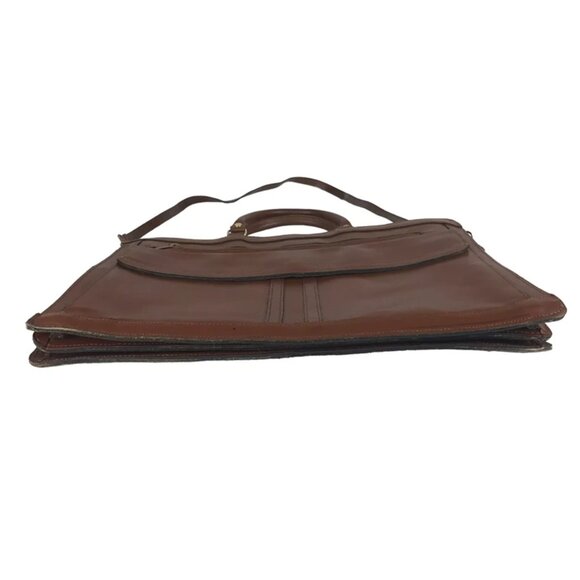 Unisex Brown Leather Pockets Dividers Detachable Strap Double‎ Handles Bag - Picture 5 of 9